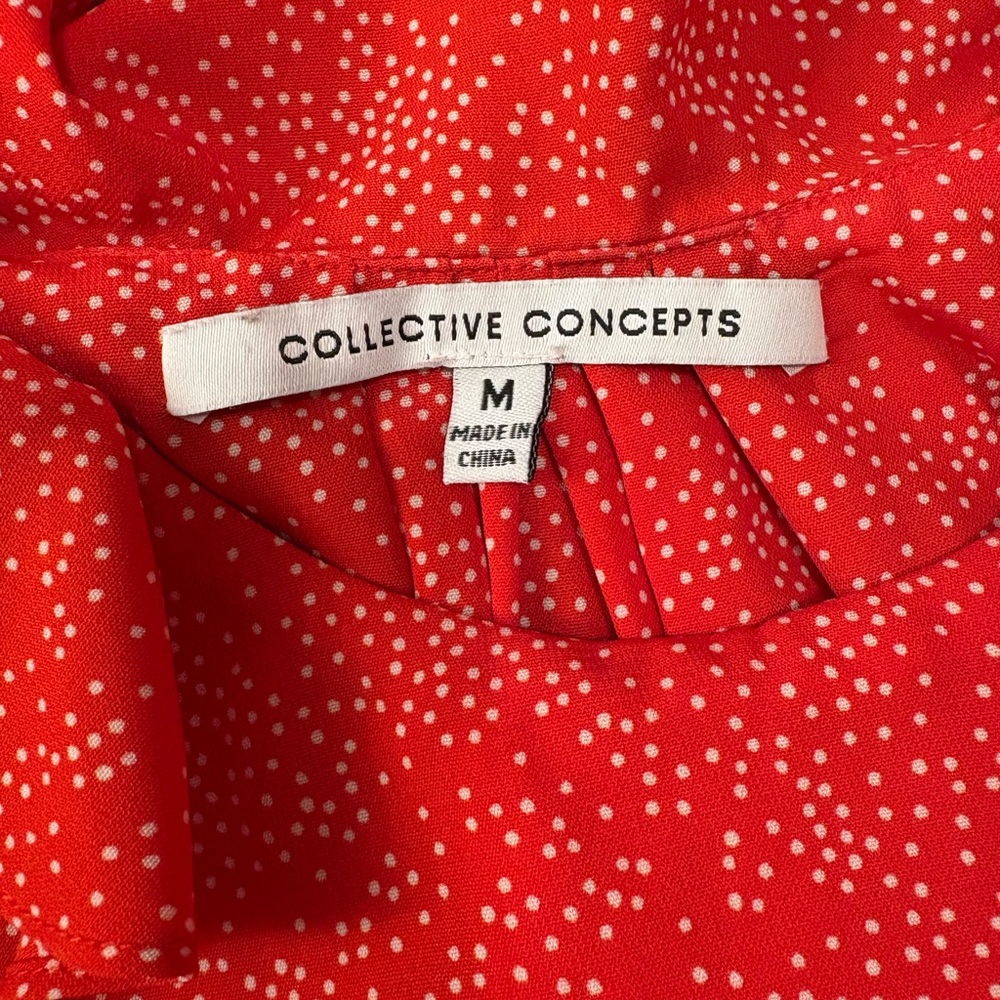 Collective Concepts Flutter Sleeve Tank Top Polka Dot Orange/White Flowy Ruffle‎ - Picture 5 of 6